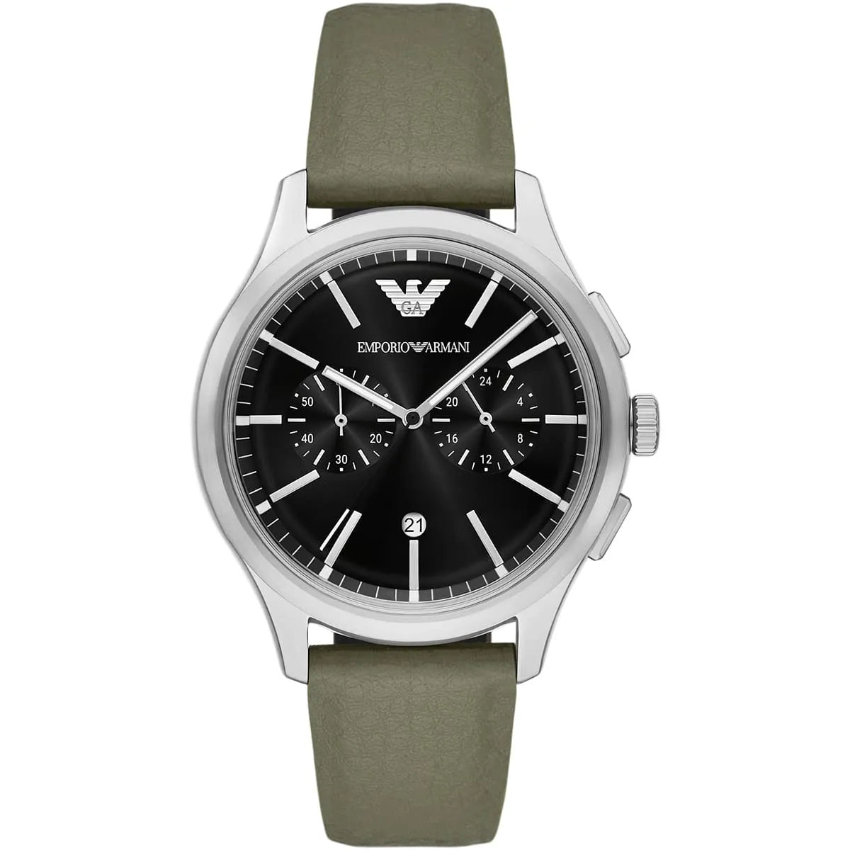 Emporio Armani Dario AR11693 Black Sunray Dial Khaki Green Mirum Strap Men's Watch