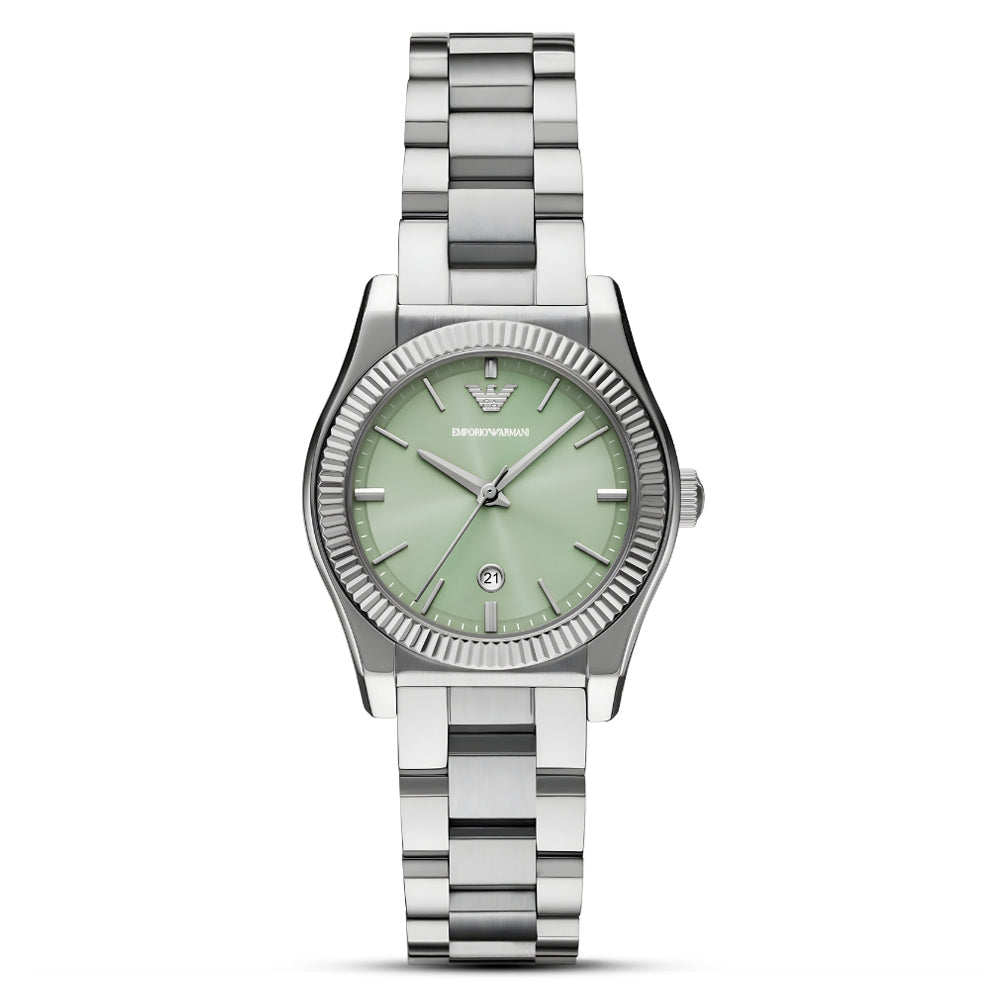 Emporio Armani Federica AR11656 mint green sunray dial silver stainless steel women's watch