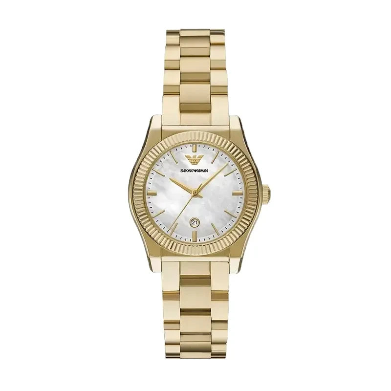 Emporio Armani Federica AR11657 white mother-of-pearl dial gold-tone stainless steel women's watch