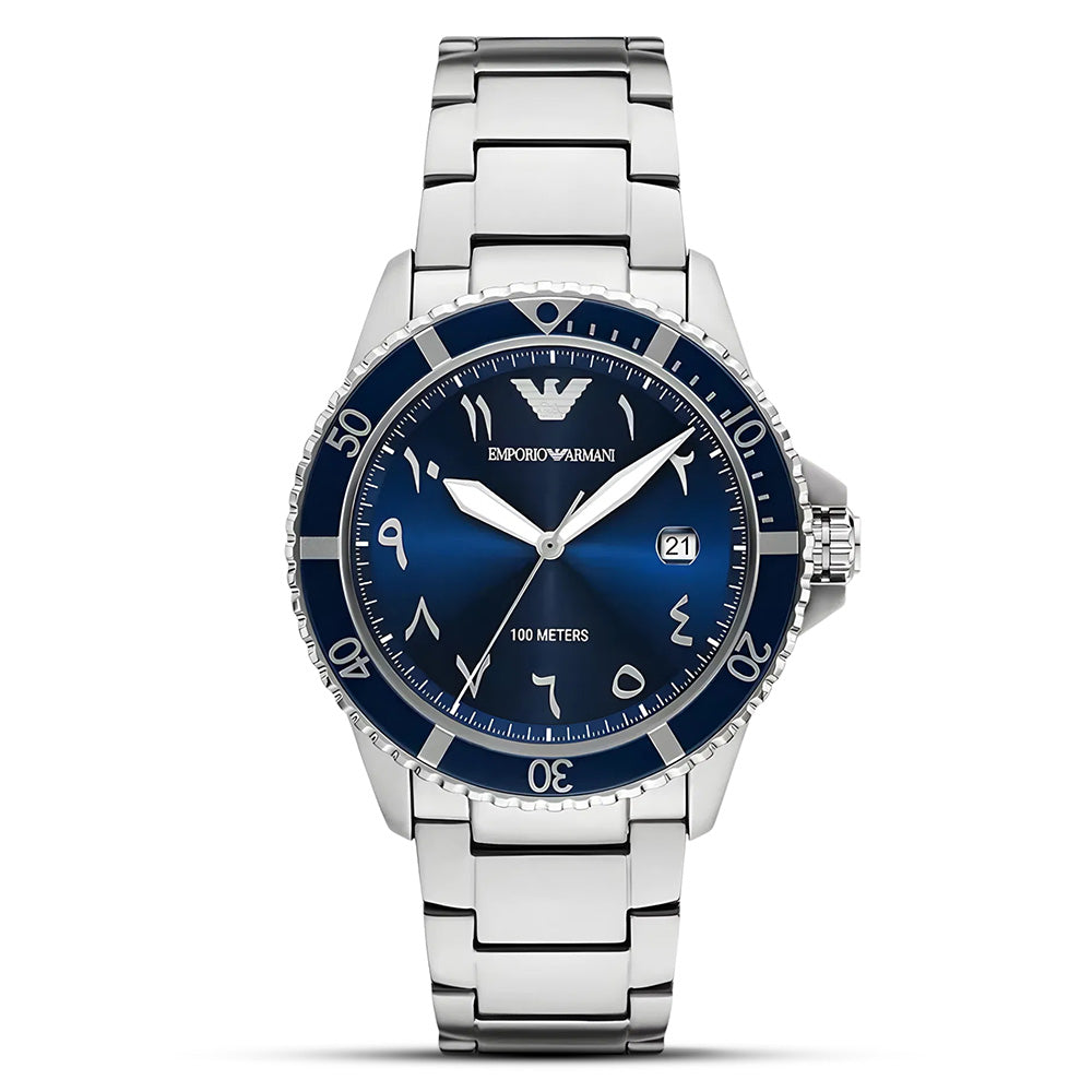Emporio Armani World Explorer AR80076 Marine Blue Arabic Dial Stainless Steel Men's 100M Watch