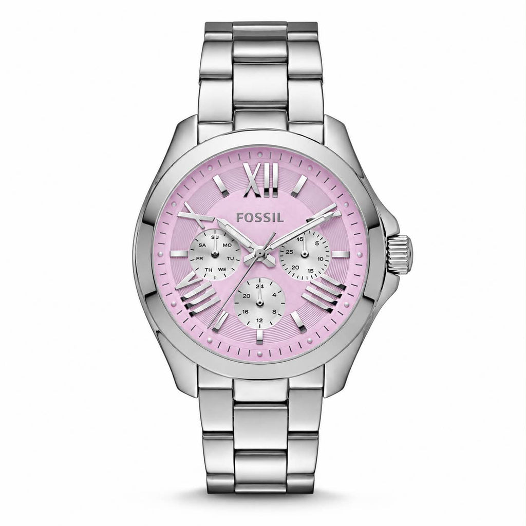 Fossil Cecile Multifunction AM4555 lilac lavender pastel orchid dial silver stainless steel women's watch
