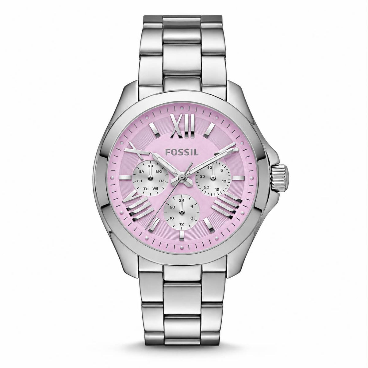 Fossil Cecile Multifunction AM4555 lilac lavender pastel orchid dial silver stainless steel women's watch