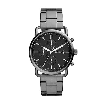 Fossil Commuter Chronograph FS5400 Black Satin Dial Smoke Grey Stainless Steel Men's Watch