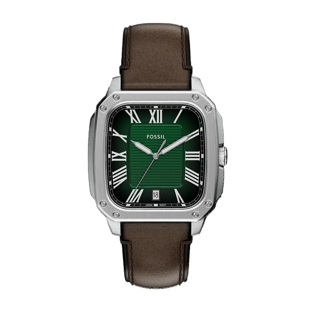 Fossil Crosby FS6150 Green Sunray Dial Brown Leather Men's Watch