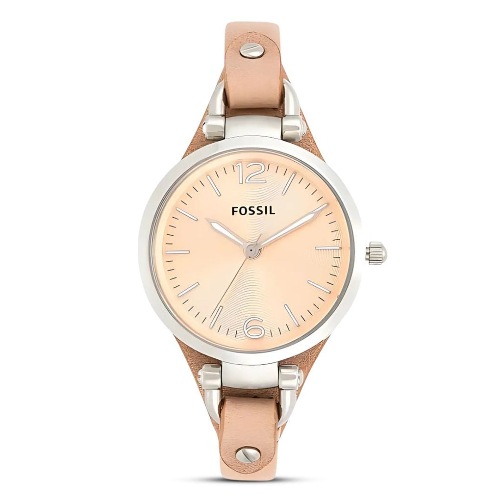 Fossil ES2830 Women’s Stainless Steel Watch with Beige Dial & Sand - Tan Leather Strap| Fossil ES2830 - VERSE - 