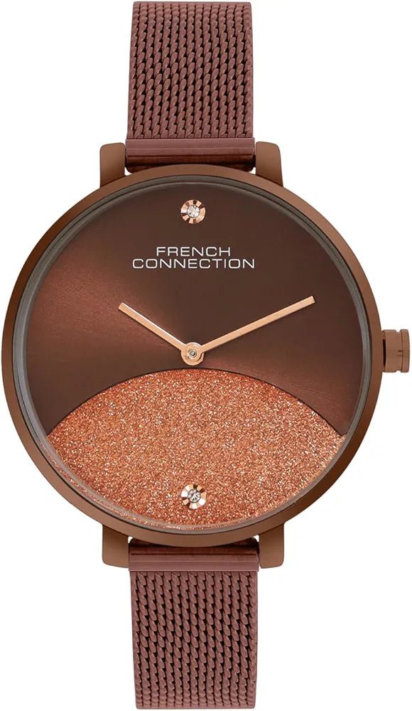 French Connection FCN089BRGM Women’s Brown Mesh Bracelet Watch with Brown Glitter Dial| French Connection FCN089BRGM