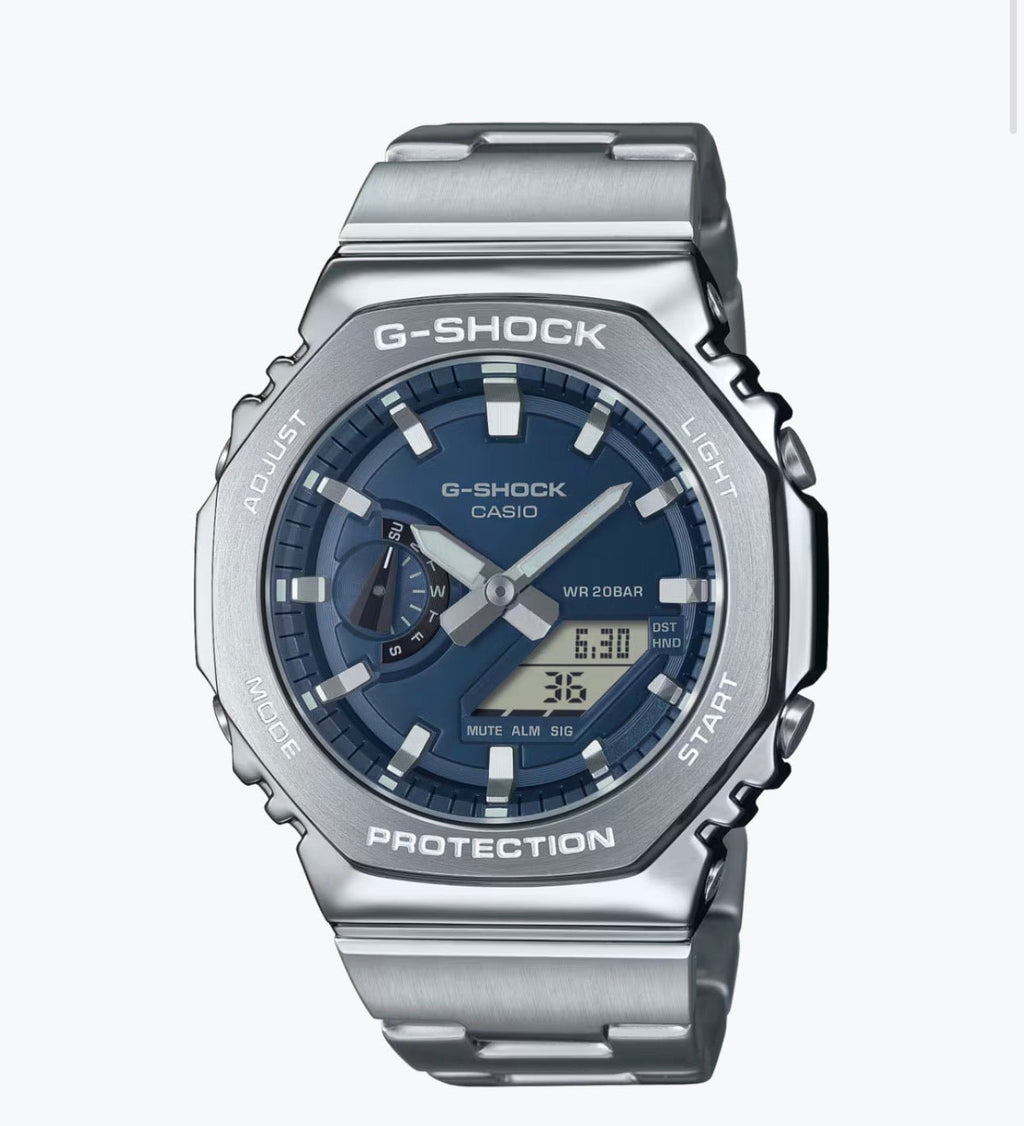 Casio G - SHOCK GM - 2110D - 2B Stainless Steel Octagonal Watch – Blue Dial - VERSE - 