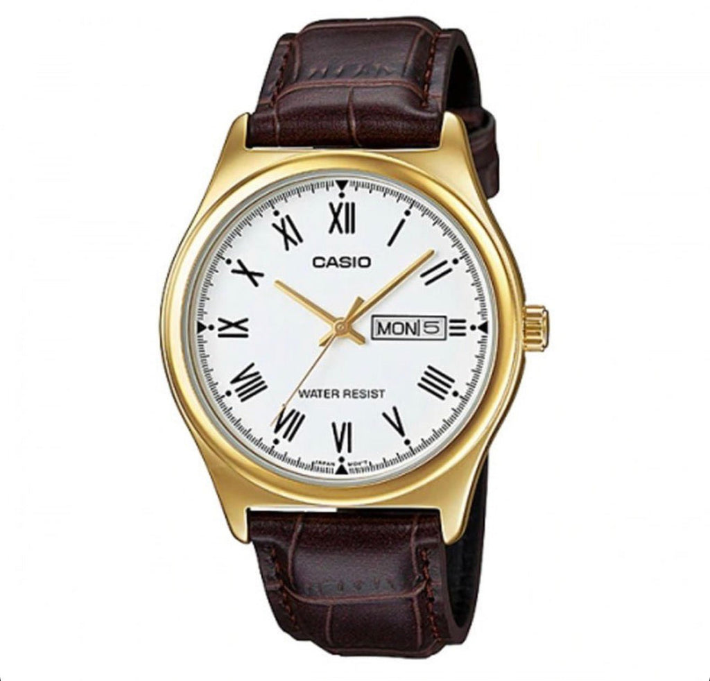 Casio MTP - V006GL - 7B Men’s 42 mm Quartz Analog Watch – White Dial & Gold - Tone Stainless Steel Bracelet - VERSE - 