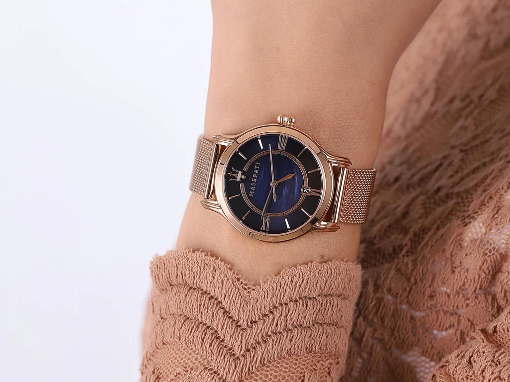 Maserati Epoca R8853118503 Women’s Rose-Gold Watch with Blue Mother-of-Pearl Dial & Mesh Bracelet| Maserati Epoca R8853118503