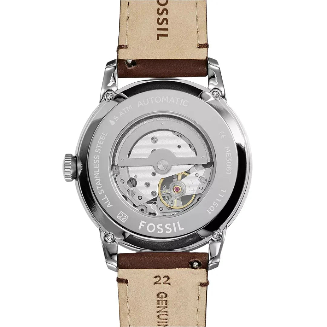 Fossil Townsman ME3061 Men’s 44 mm Automatic Skeleton Watch – Black Dial & Brown Leather - VERSE - 