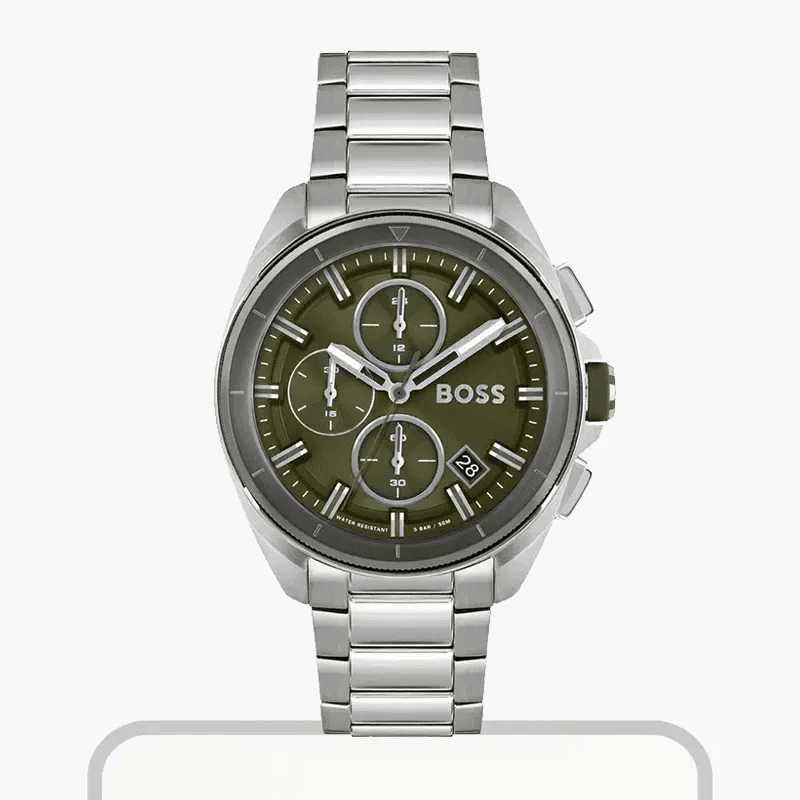 Hugo Boss Volane 1513951 Men’s 44 mm Silver Chronograph – Green Dial & Stainless Bracelet - VERSE - 