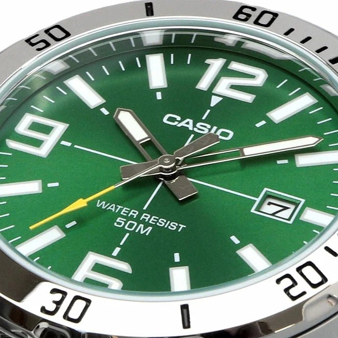 Casio VD01D - 3B Men’s 42 mm Quartz Analog Watch – Green Dial & Stainless Steel Bracelet - VERSE - 