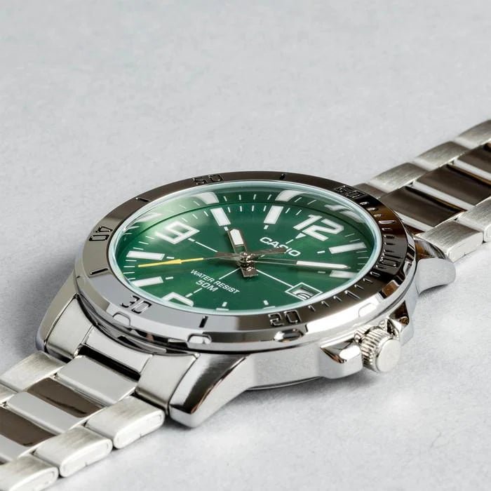 Casio VD01D - 3B Men’s 42 mm Quartz Analog Watch – Green Dial & Stainless Steel Bracelet - VERSE - 