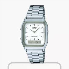Casio AQ - 230A - 7DMQ Men’s 34 mm Quartz Analog - Digital Watch – White Dial & Stainless Steel Bracelet - VERSE - 