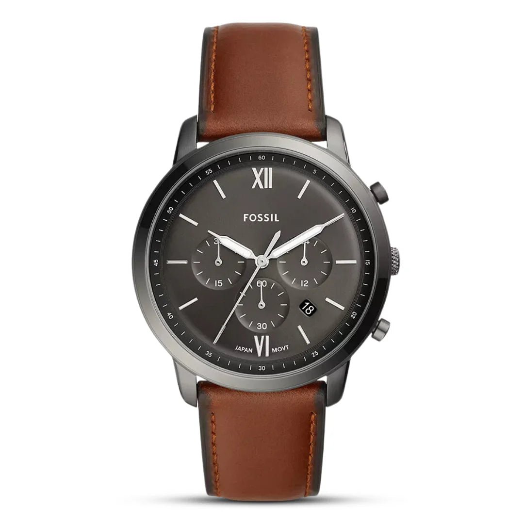 FOSSIL Neutra Chronograph Grey Dial Men's Watch FS5512 (Smoke/Amber Leather) - VERSE - 