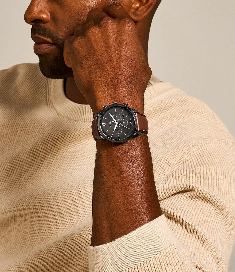 FOSSIL Neutra Chronograph Grey Dial Men's Watch FS5512 (Smoke/Amber Leather) - VERSE - 