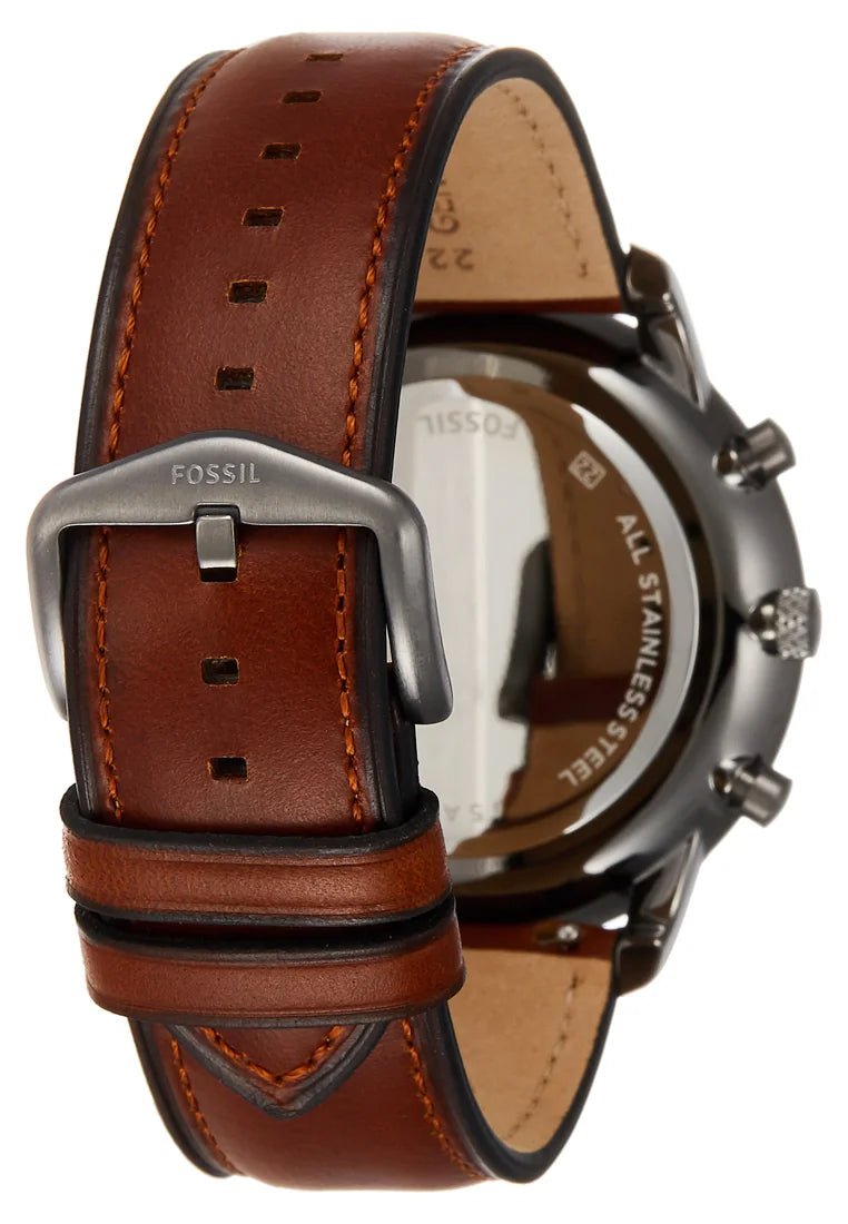 FOSSIL Neutra Chronograph Grey Dial Men's Watch FS5512 (Smoke/Amber Leather) - VERSE - 