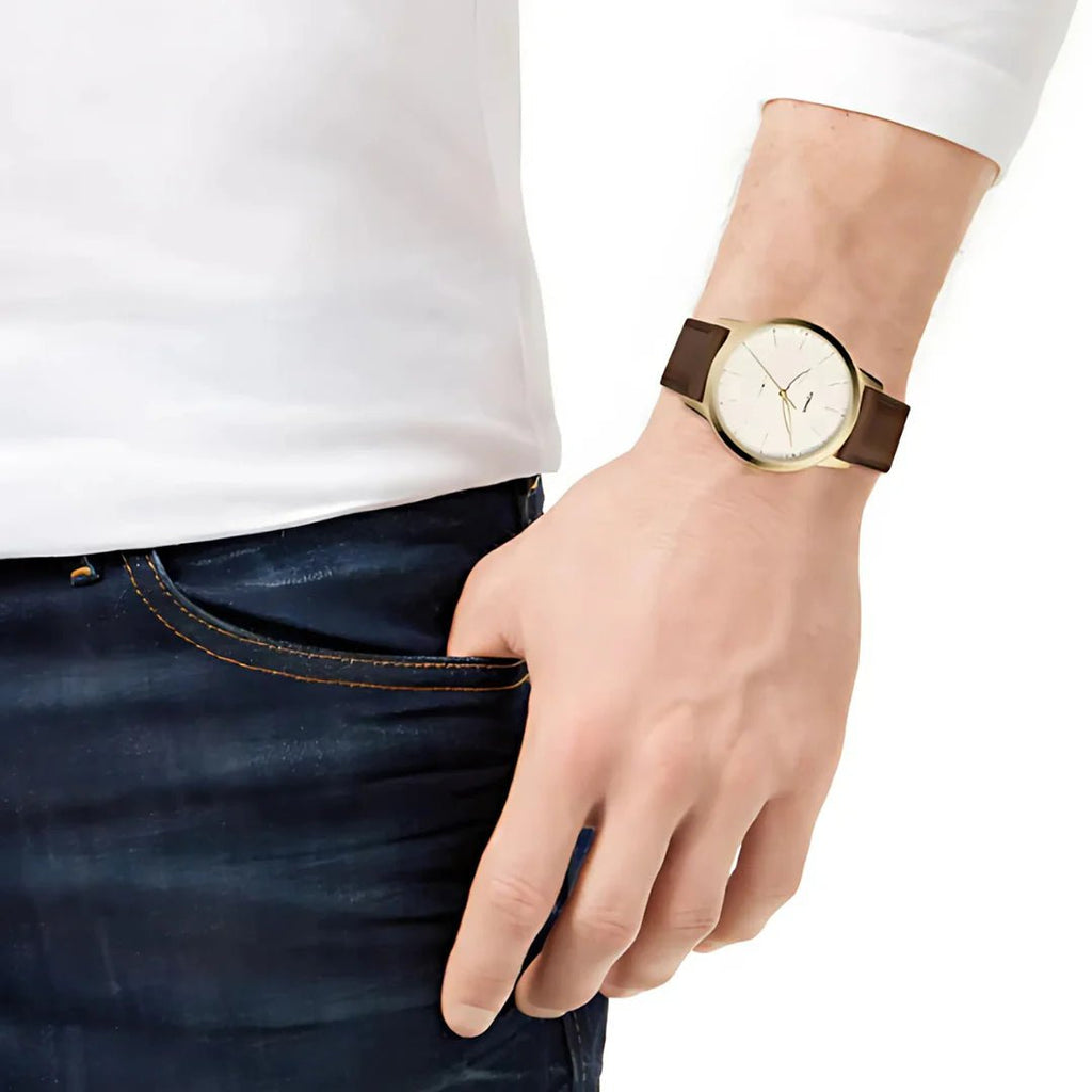 FOSSIL The Minimalist Three - Hand Men's Watch FS5397 (Gold - Tone/Brown Leather) - VERSE - 