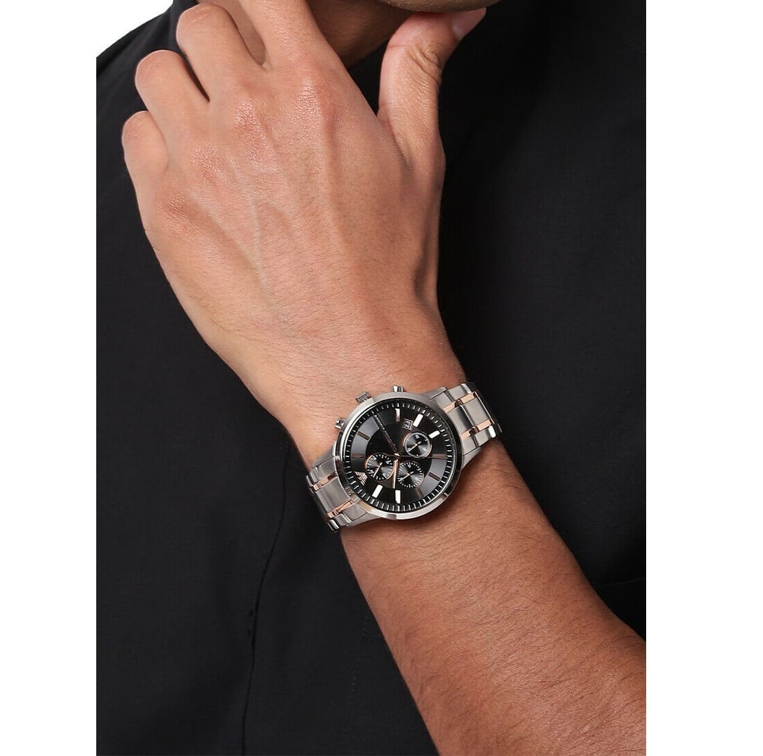 EMPORIO ARMANI Renato Chronograph Black Dial Men's Watch AR11165 (Two - Tone) - VERSE - 