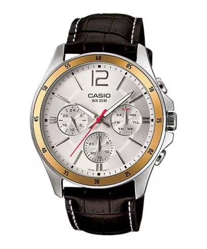 Casio 1374L - 7A Men’s Brown Leather Watch with White Dial | 1374L - 7A - VERSE - 