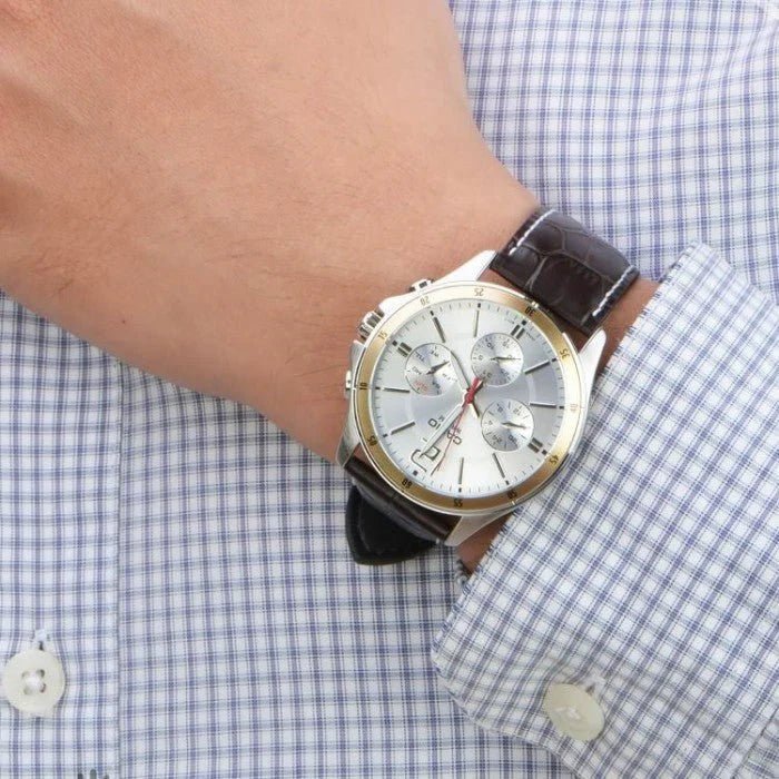 Casio 1374L - 7A Men’s Brown Leather Watch with White Dial | 1374L - 7A - VERSE - 