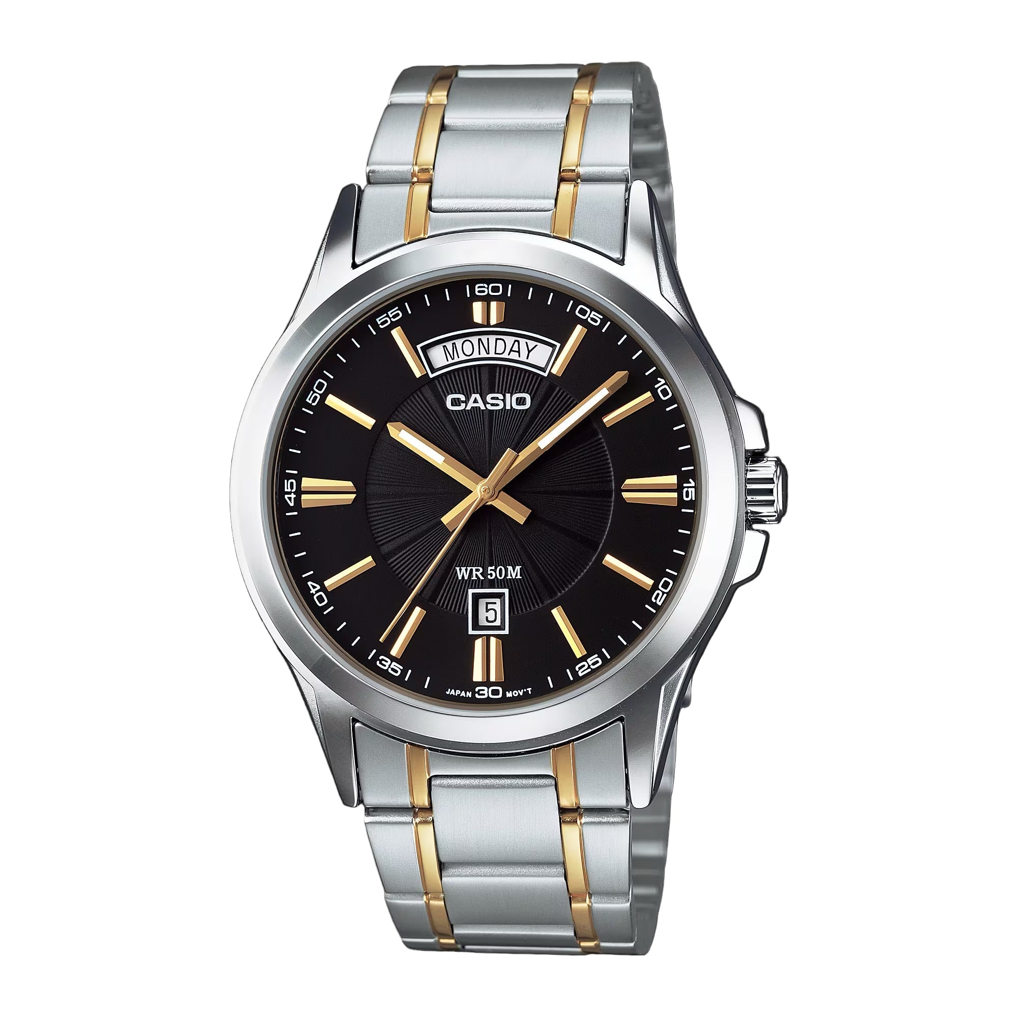 Casio MTP - 1381G - 1A Men’s Two - Tone Gold and Silver Watch with Black Dial | Casio MTP - 1381G - 1A - VERSE - 