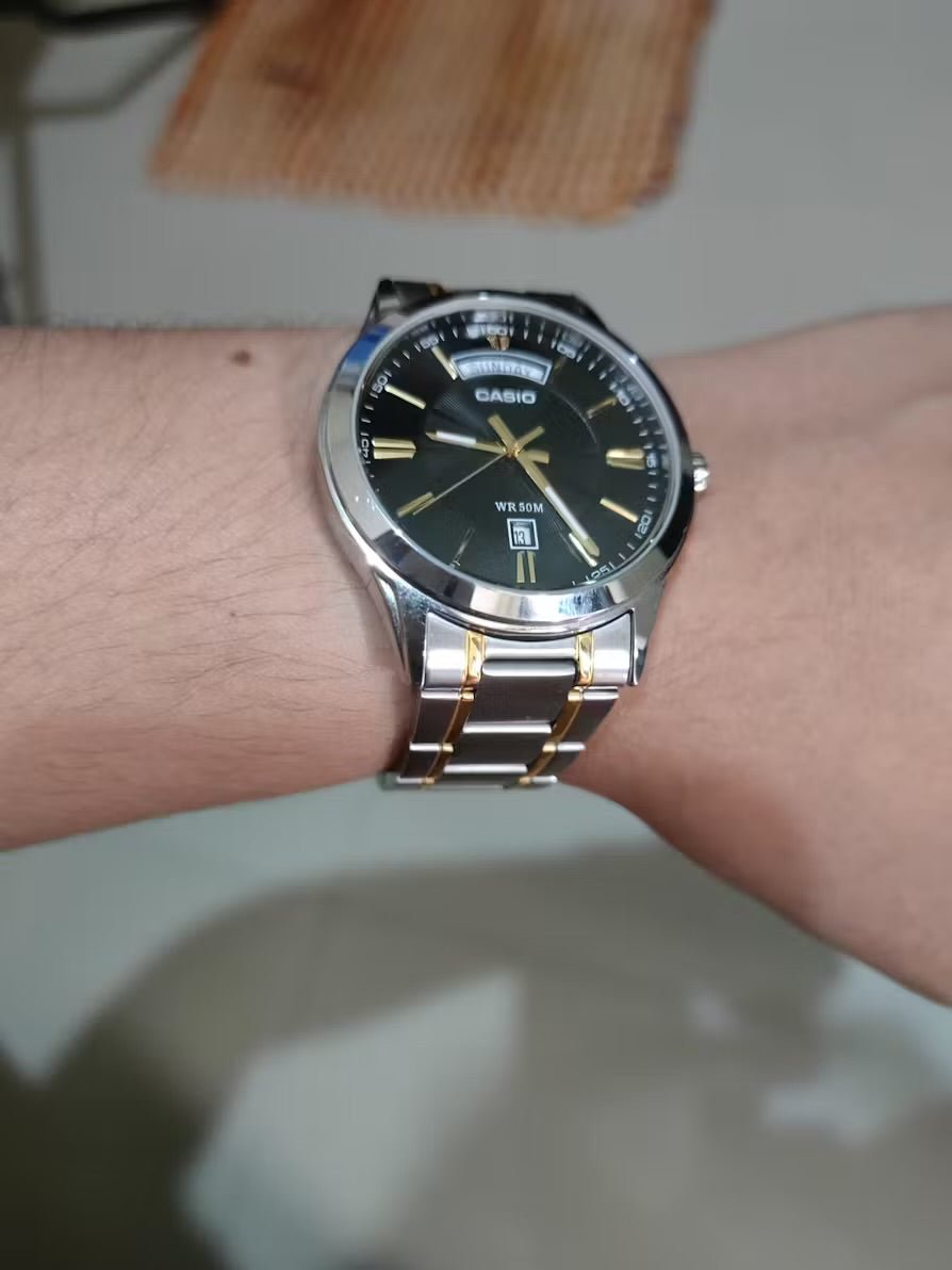 Casio MTP - 1381G - 1A Men’s Two - Tone Gold and Silver Watch with Black Dial | Casio MTP - 1381G - 1A - VERSE - 