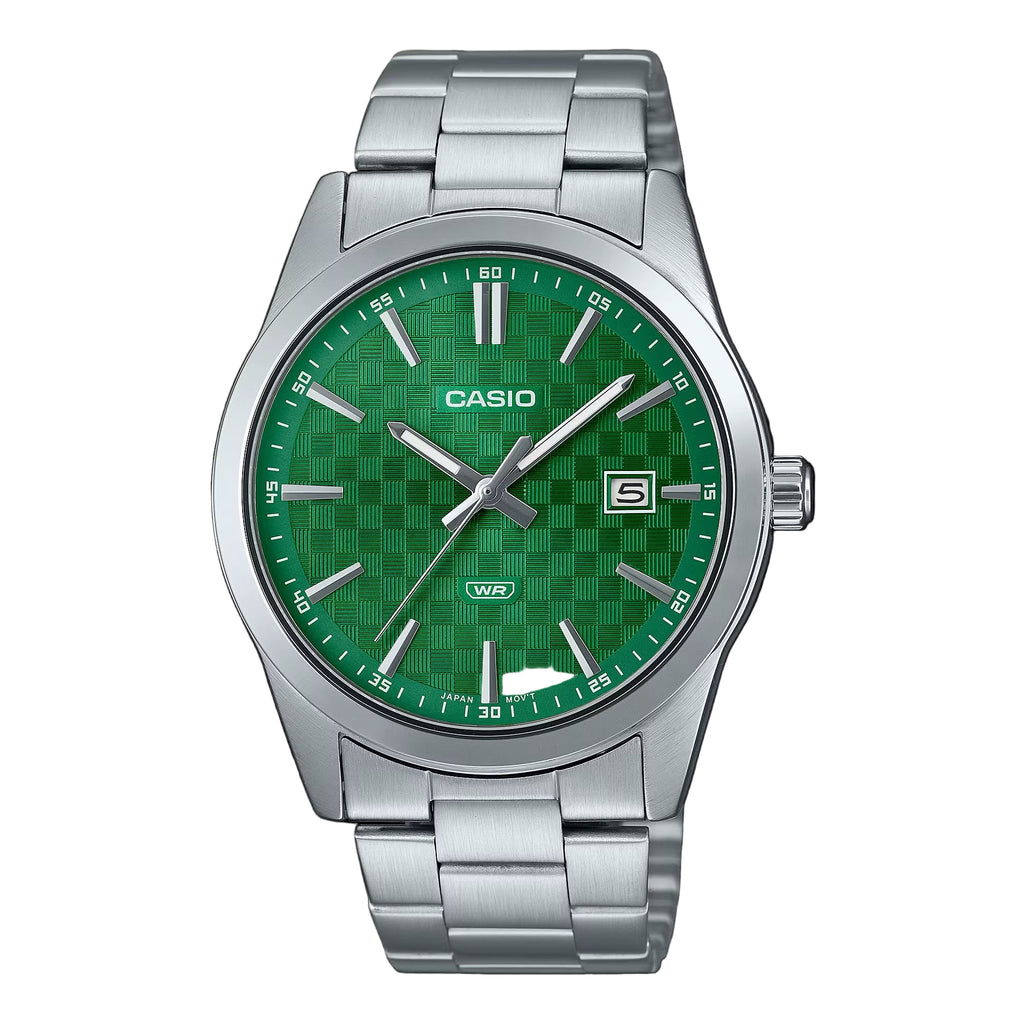 Casio MTP - VD03D - 3A1 Men’s Silver Stainless Steel Watch with Green Dial | Casio MTP - VD03D - 3A1 - VERSE - 