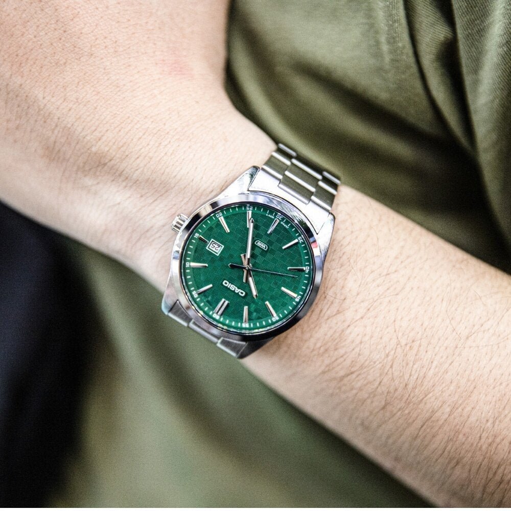 Casio MTP - VD03D - 3A1 Men’s Silver Stainless Steel Watch with Green Dial | Casio MTP - VD03D - 3A1 - VERSE - 