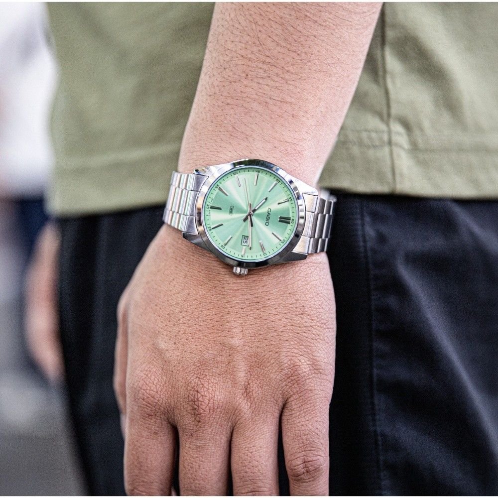 Casio MTP - VD03D - 3A2 Men’s Silver Stainless Steel Watch with Mint Green Dial| Casio MTP - VD03D - 3A2 - VERSE - 
