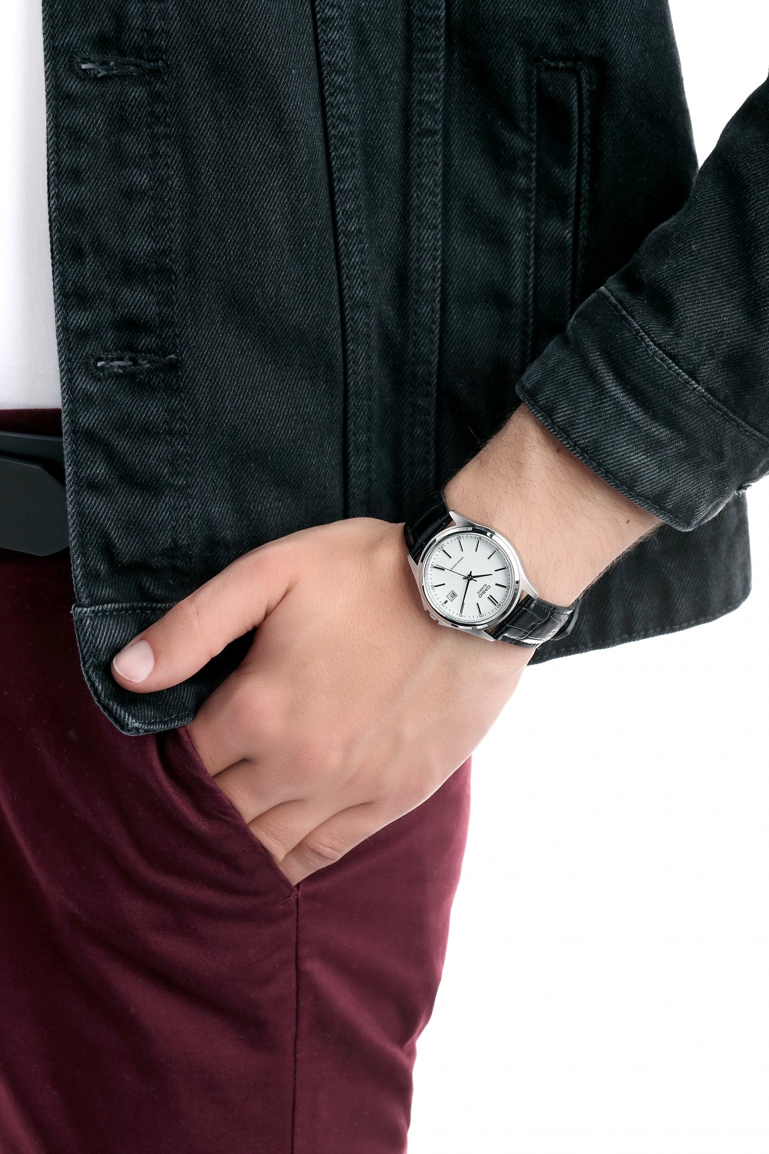 Casio MTP - 1183E - 7A Men’s Black Leather Watch with White Dial| Casio MTP - 1183E - 7A - VERSE - 