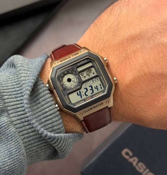 Casio AE - 1200WHL “Royale Leather” World Time Digital Watch – Brown Strap - VERSE - 