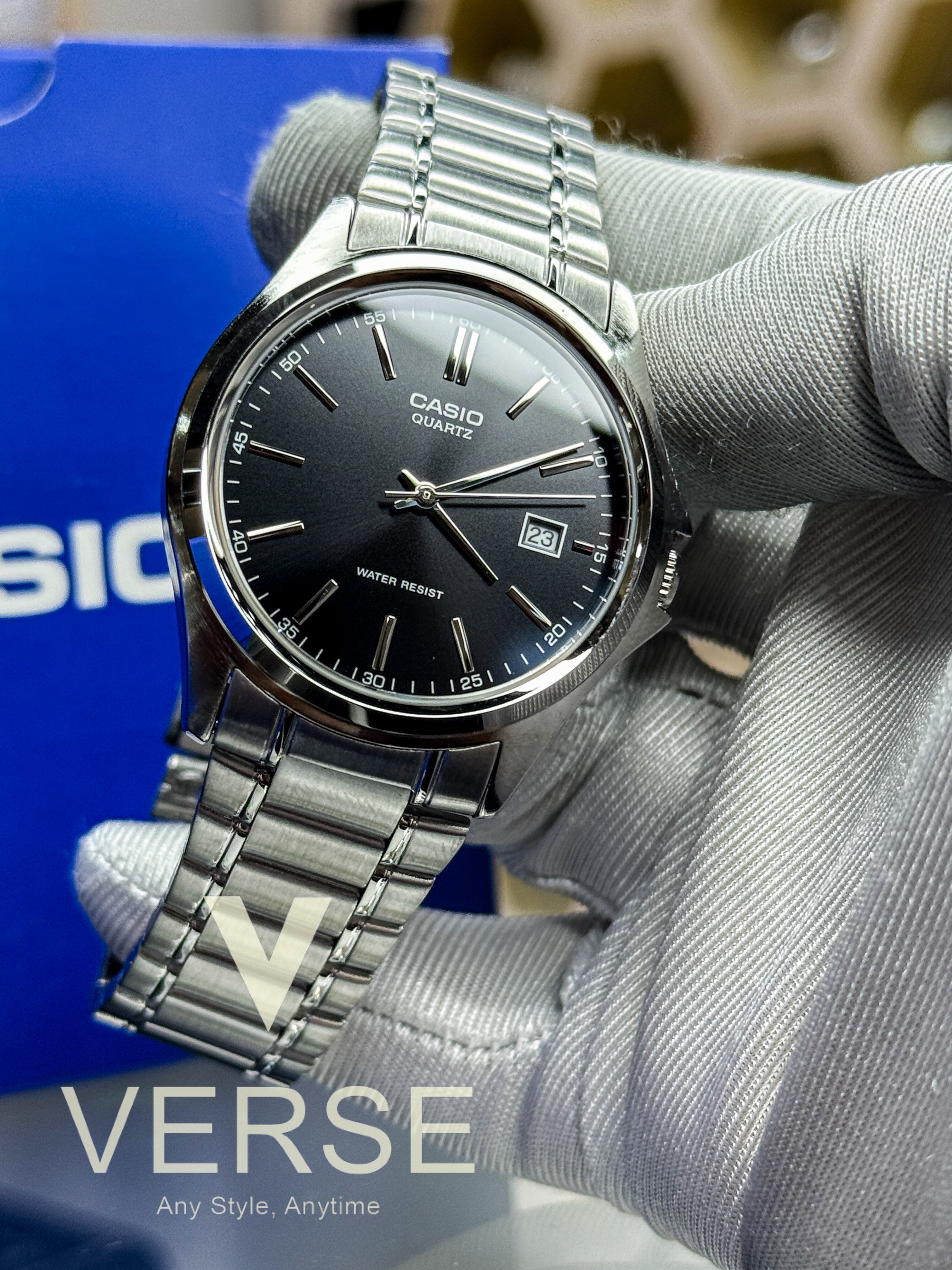 Casio MTP - 1183A - 1A Men’s Silver Stainless Steel Watch with Black Dial| Casio MTP - 1183A - 1A - VERSE - 