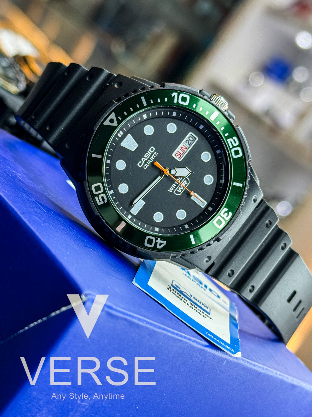 Casio MRW - 230H - 1E3V Men’s Black Resin Watch with Black Dial and Green Bezel| Casio MRW - 230H - 1E3V - VERSE - 