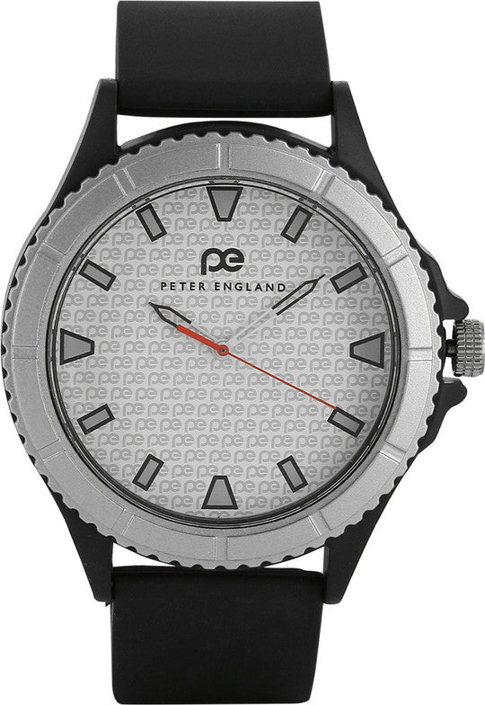 Peter England PE000050C Men’s Analog Watch Silver - Grey Dial, Black Silicone Strap| Peter England PE000050C - VERSE - 