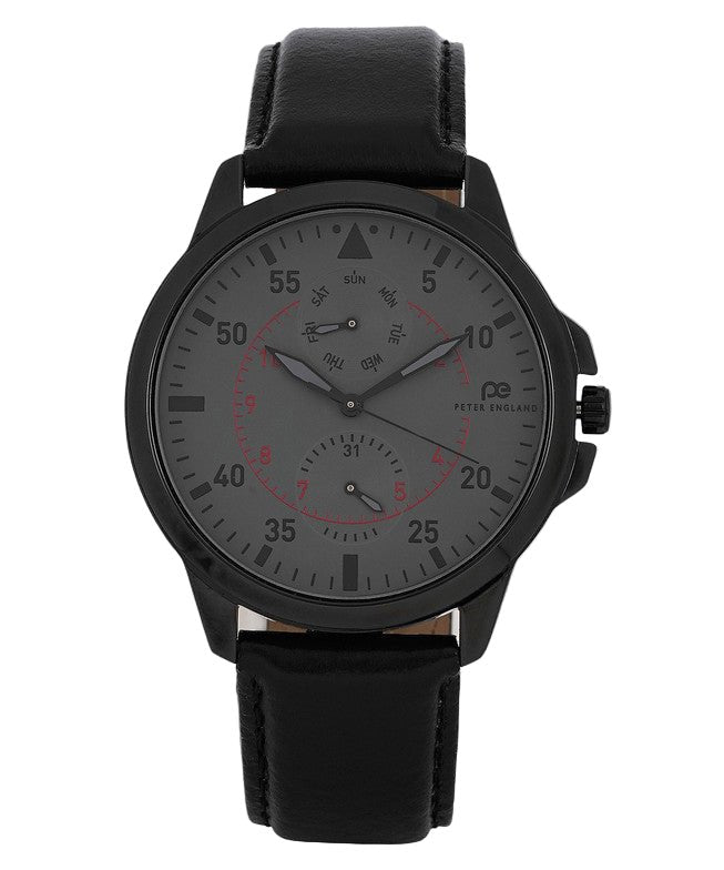 Peter England PE000065D 2024 Edition Men’s Analog Watch Grey Dial, Black Leather Strap| Peter England PE000065D - VERSE - 