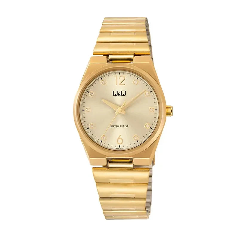 Q&Q Q84B-007PY Japan quartz champagne gold dial gold stainless steel women's watch