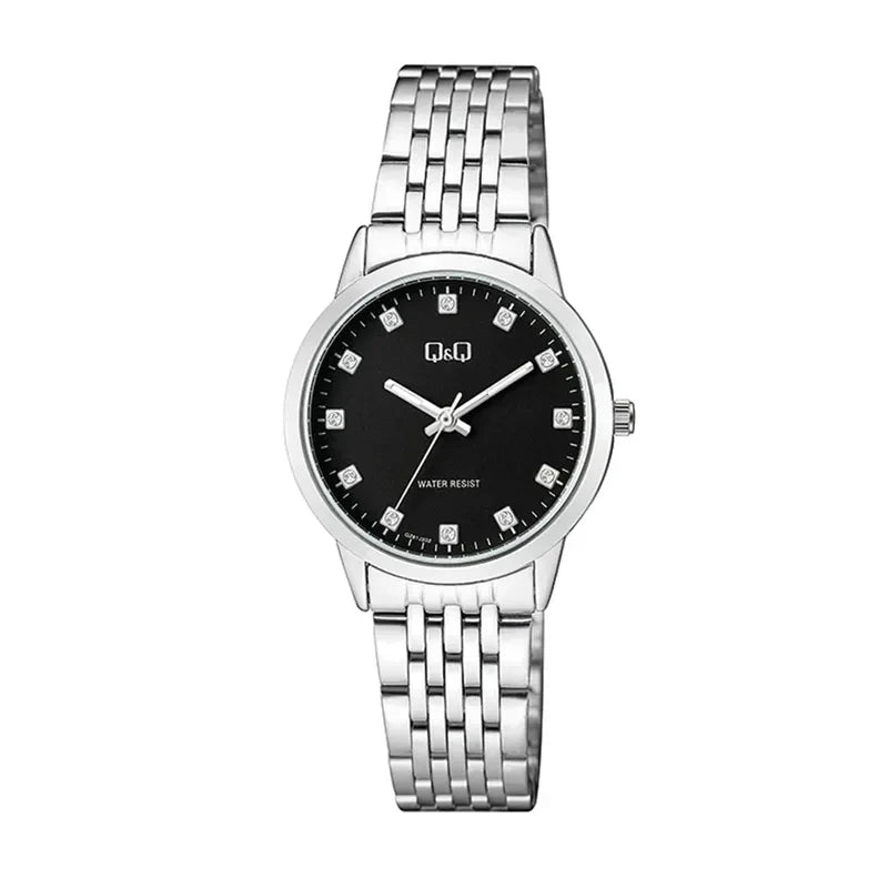 Q&Q QZ81J202Y Japan quartz black dial stainless steel women's watch