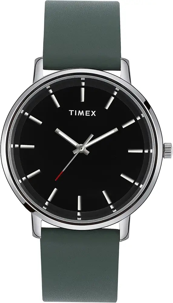 Timex Classics TW0TG8018 Men’s Analog Watch – Black Dial, Green Leather Strap| Timex Classics TW0TG8018 - VERSE - 