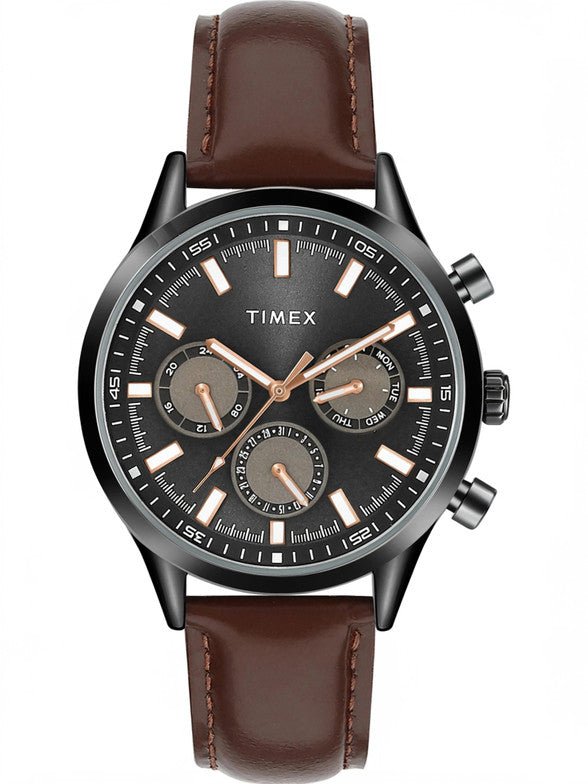 Timex TWHG03SMU19 Men’s Multifunction Watch – Brown Leather Strap, Black Dial| Timex TWHG03SMU19 - VERSE - 