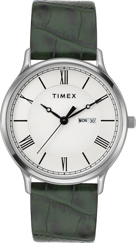 Timex TWTG10510 Men’s Analog Watch – White Dial, Dark Green Leather Strap| Timex TWTG10510 - VERSE - 