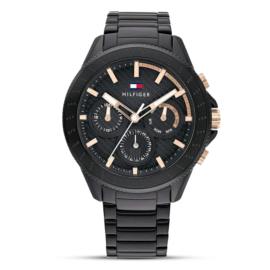Tommy Hilfiger Aiden 1791858 black multifunction dial black stainless steel men's watch