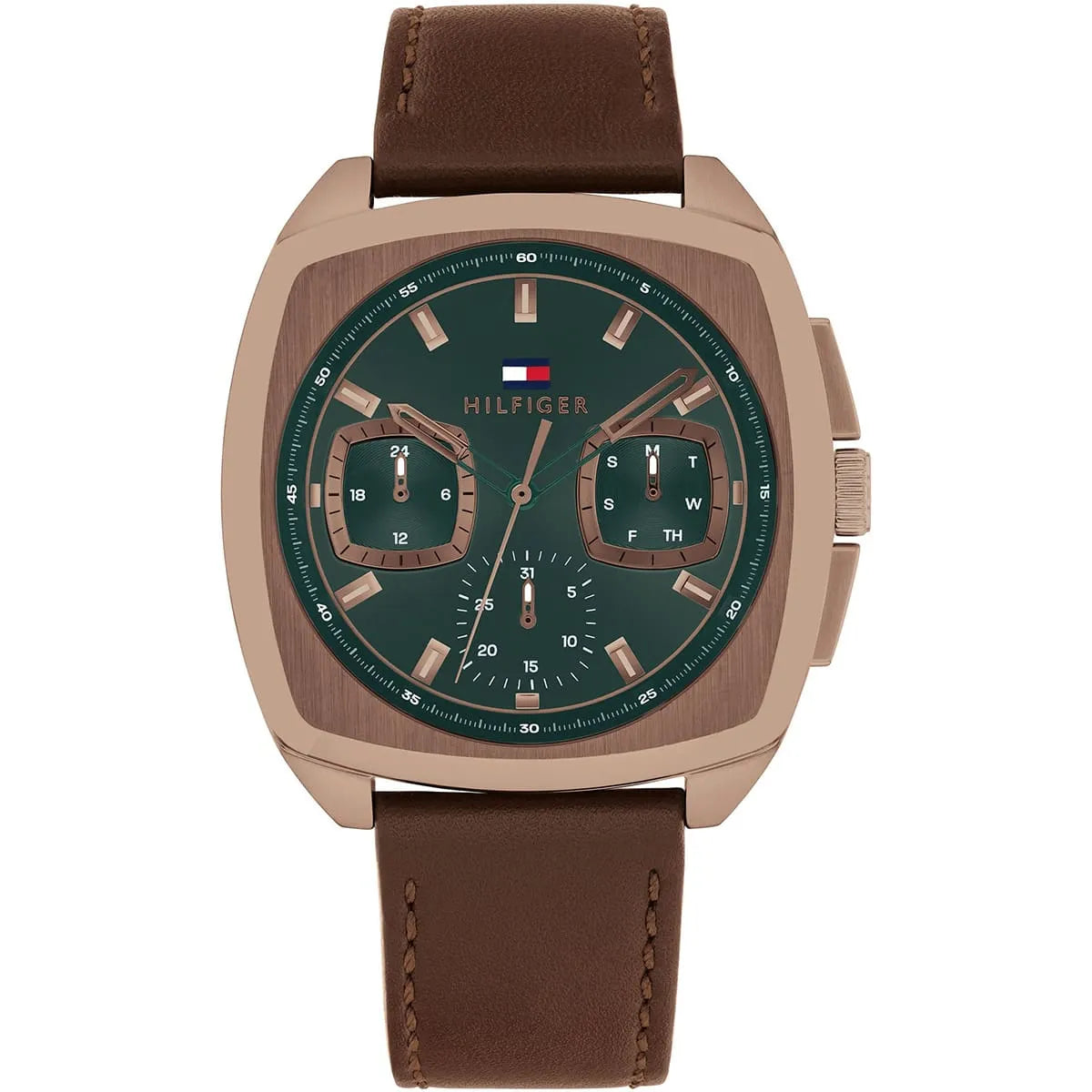 Tommy Hilfiger Apollo 1710557 Green Sunray Dial Brown Leather Men's Watch
