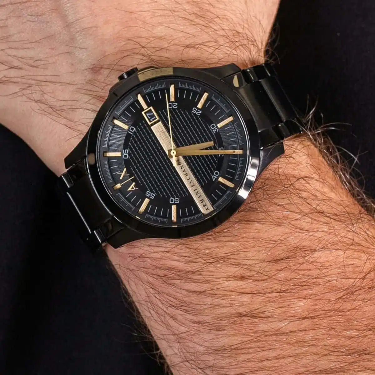 Armani Exchange Hampton Three-Hand Date Black Dial Black Stainless Steel Men's Watch | Armani Exchange AX2413 - VERSE -