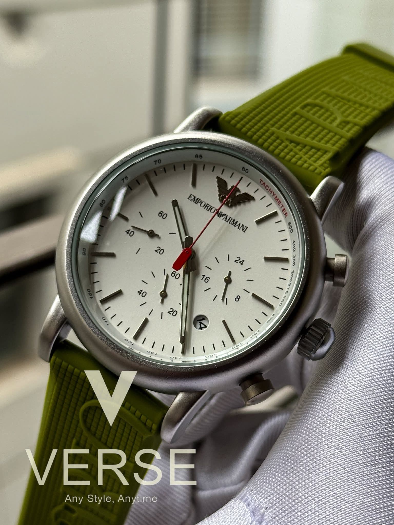 Armani Luigi Chronograph | White Dial Lime Green Silicone Strap - ( Double A ) - VERSE - 