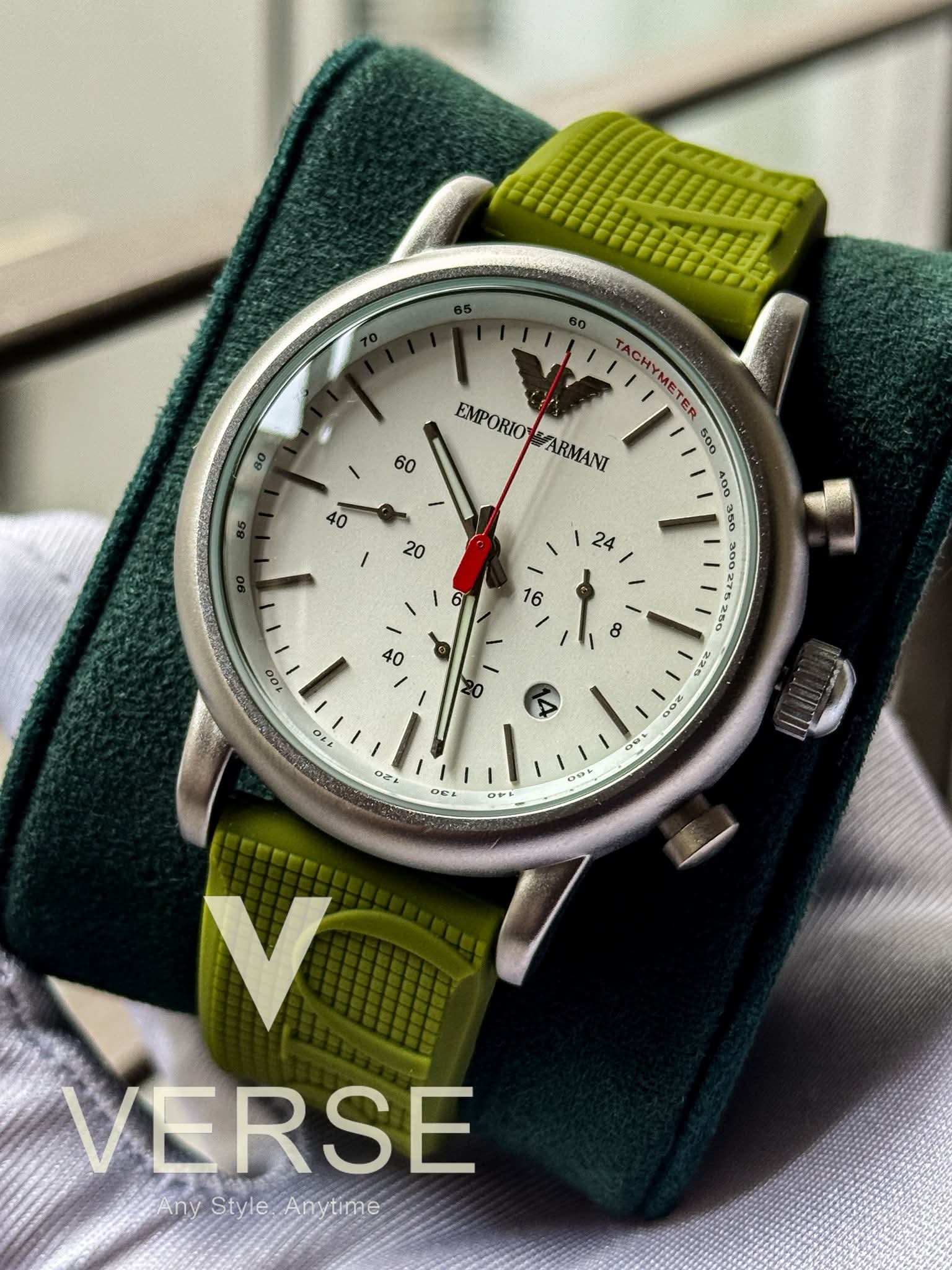 Armani Luigi Chronograph | White Dial Lime Green Silicone Strap - ( Double A ) - VERSE - 