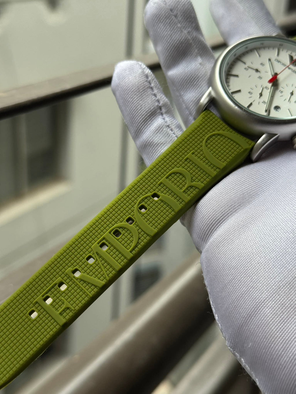 Armani Luigi Chronograph | White Dial Lime Green Silicone Strap - ( Double A ) - VERSE - 