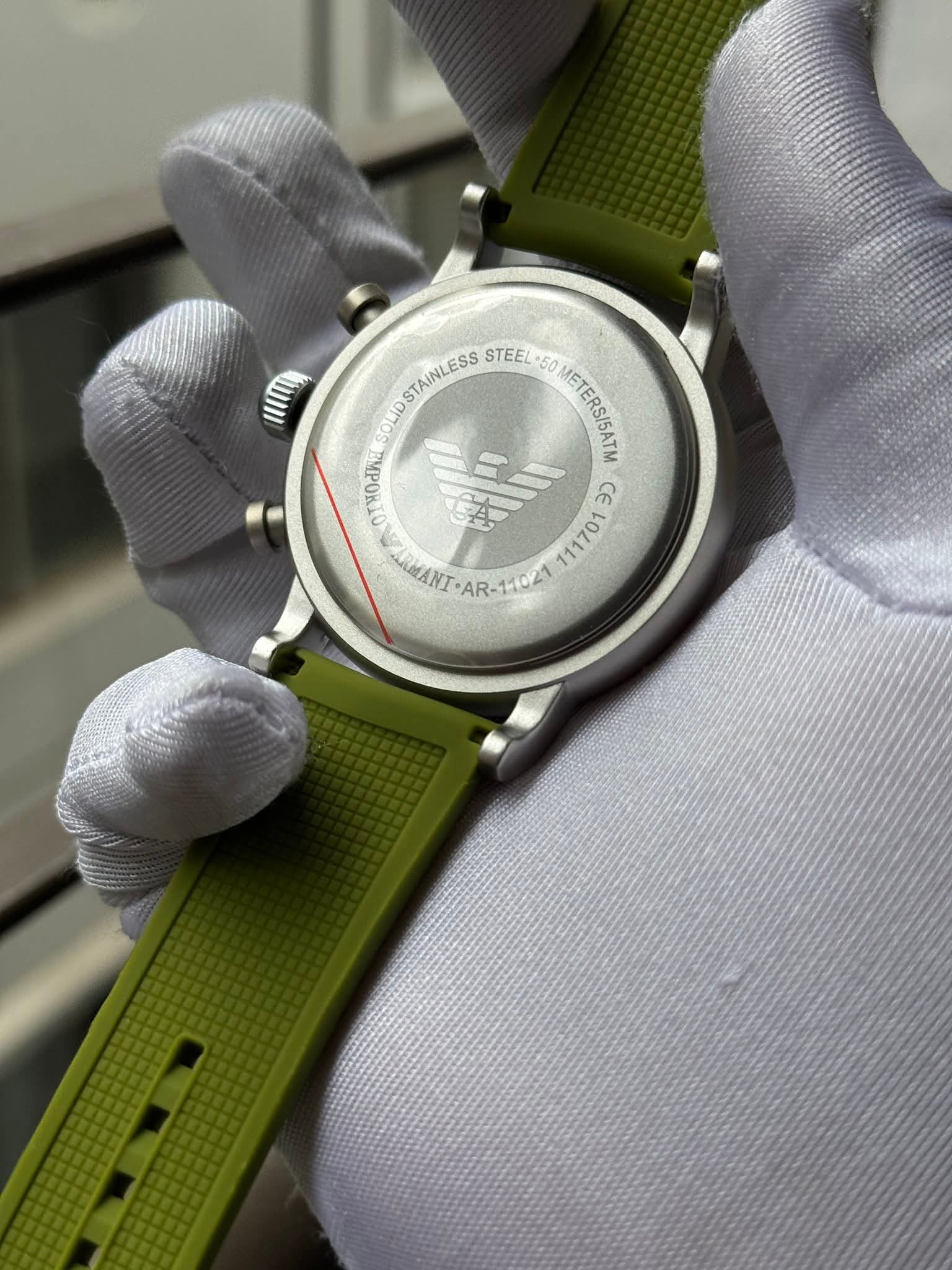 Armani Luigi Chronograph | White Dial Lime Green Silicone Strap - ( Double A ) - VERSE - 