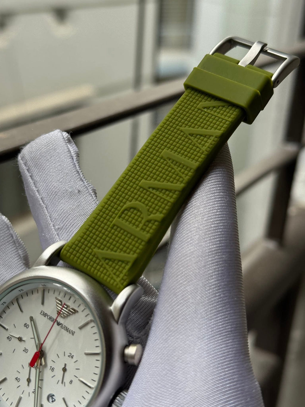 Armani Luigi Chronograph | White Dial Lime Green Silicone Strap - ( Double A ) - VERSE - 