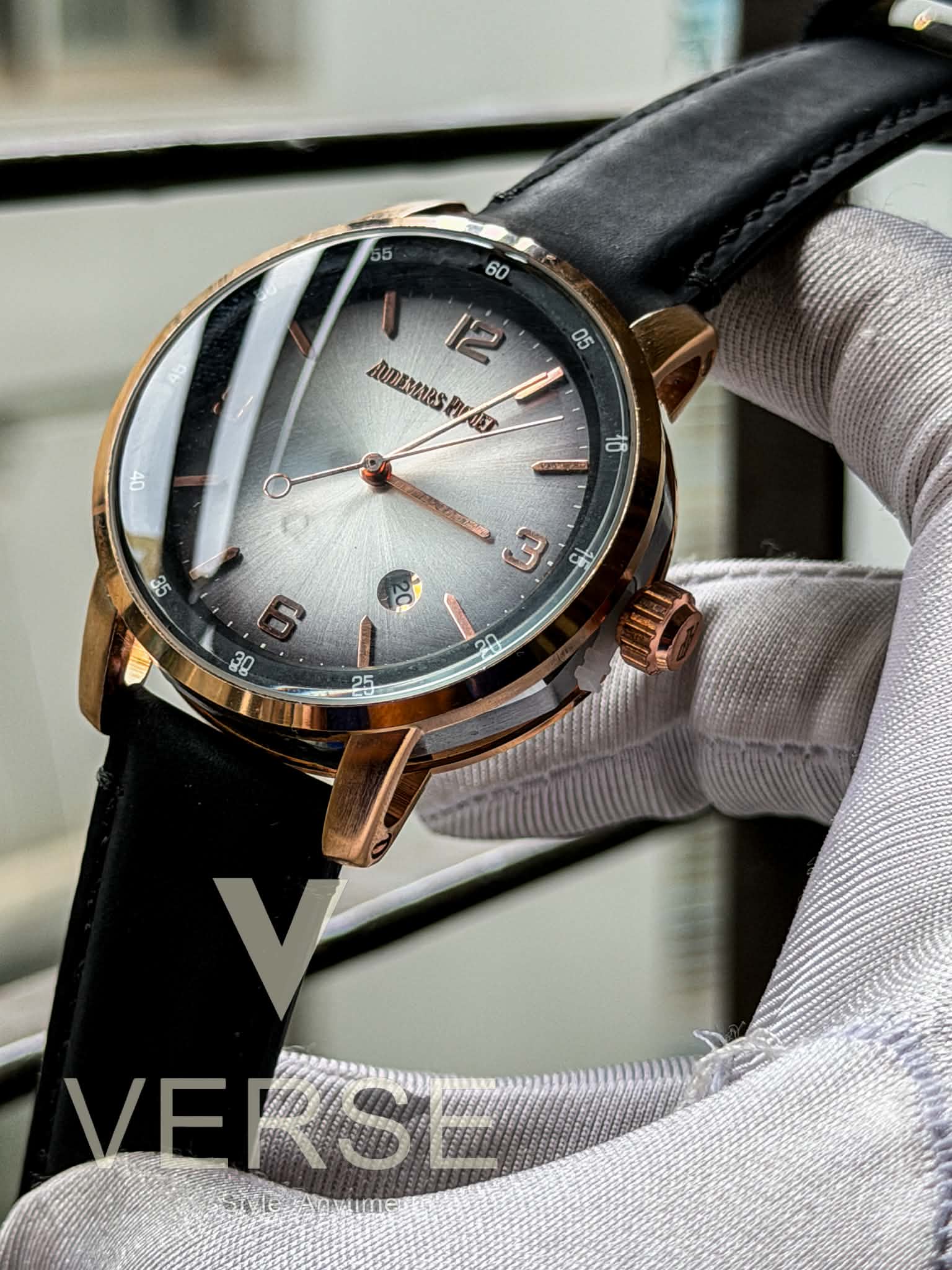 Audemars Piguet Code Quartz | Grey Dial RoseGold Case Black Leather - ( Double A ) - VERSE -